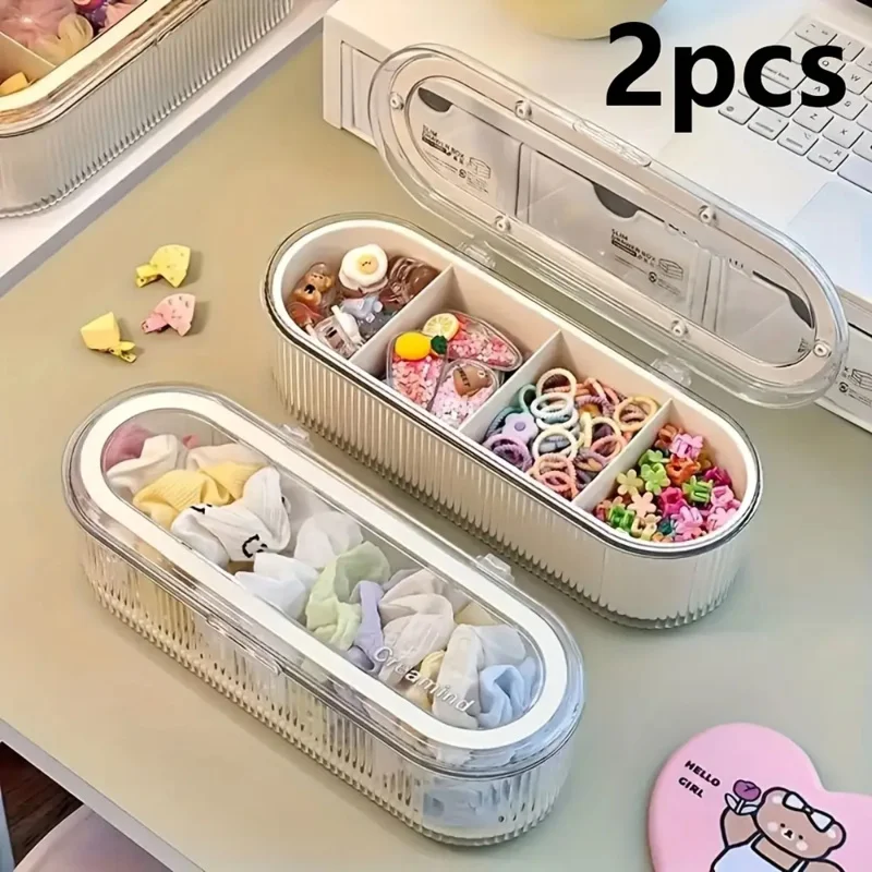 2pcs Clear Lid Storage Boxes, Oval Plastic Organizer for Hair Clips & Jewelry, Dustproof
