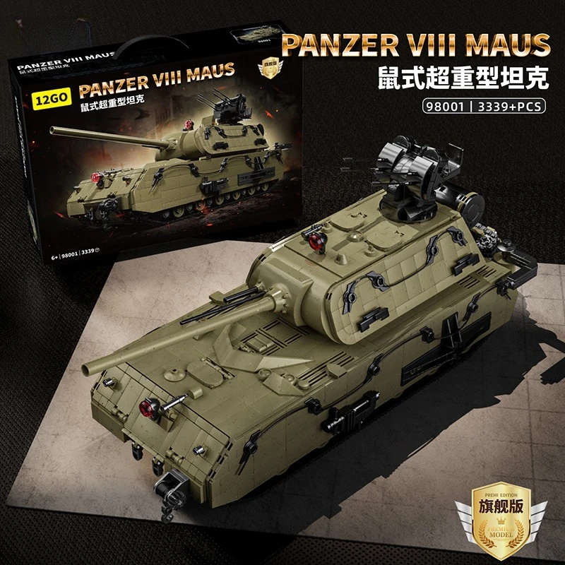 German 3339pcs WW2 Military Panzer VIII Maus Building Blocks Assembling Tank 3D Model Adult Boy Kid Gift Military Collection Toy