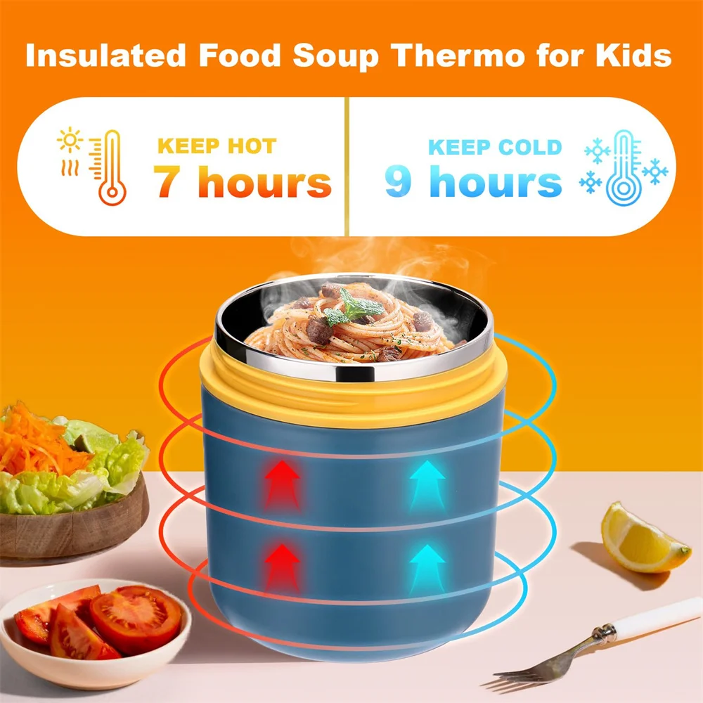 530/710ml Insulated Soup Cup Food Thermal Jar Portable Stainless Steel Lunch Box with Spoon for School Children Office Adults