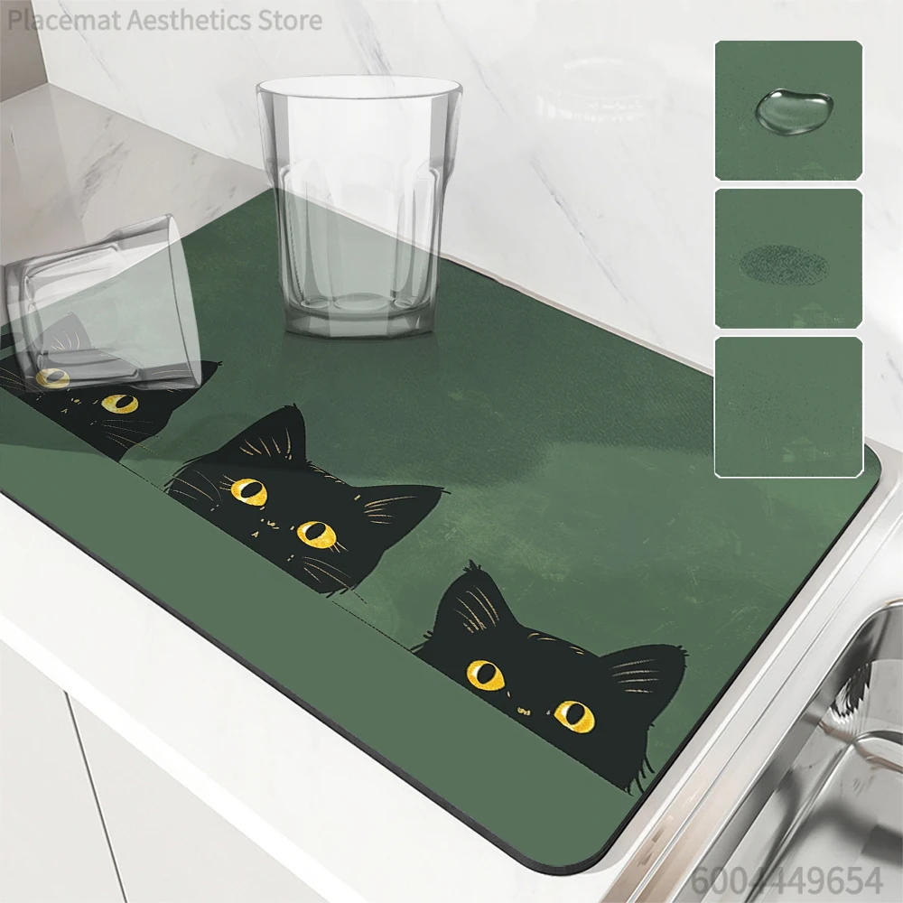 Absorbent Coffee Mat Dish Draining Mat Halloween Black Kitchen Drying Mat Quick Dry Bathroom Drain Pad Kitchen Faucet Placemat