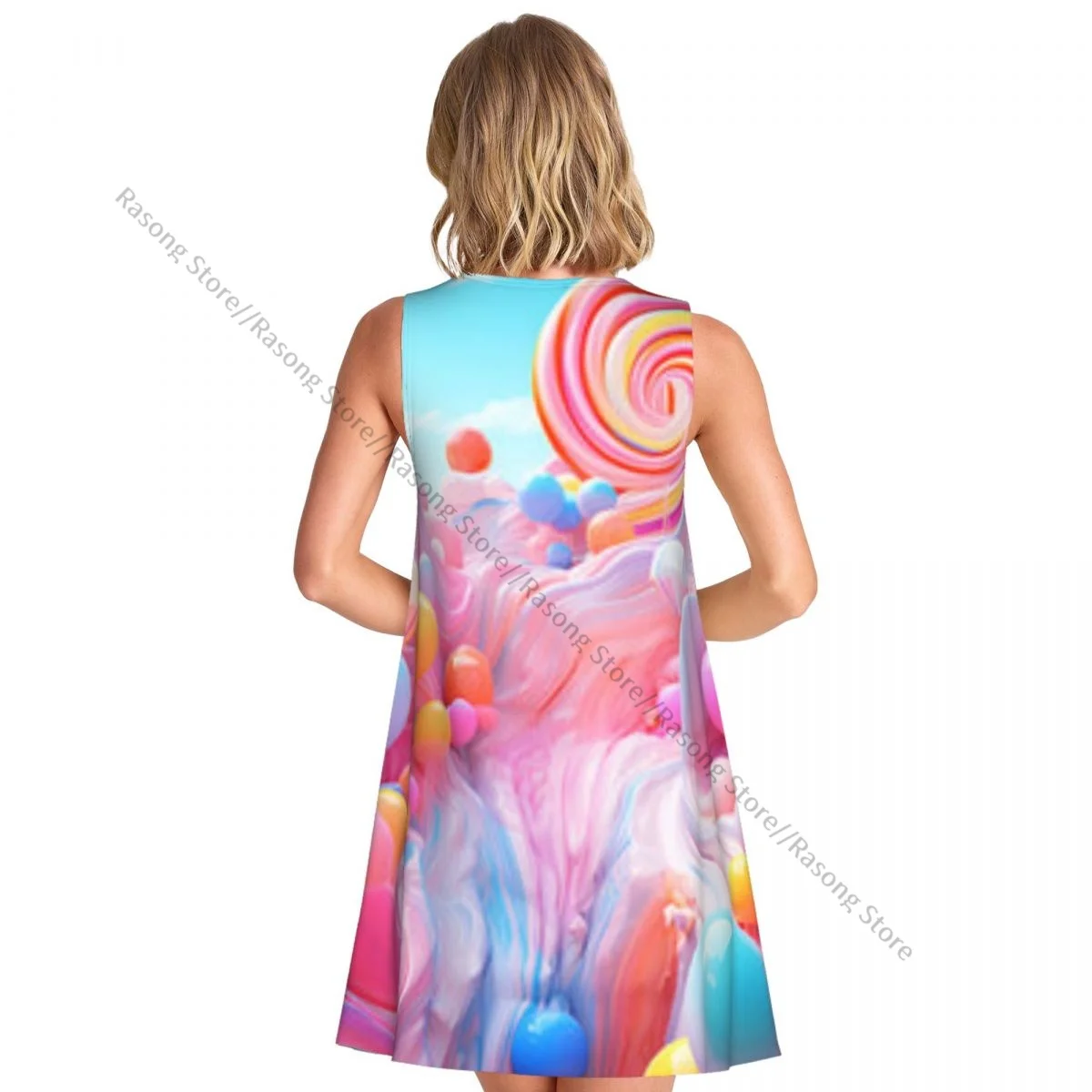 女性のドレス夏カジュアル T シャツドレスビーチカバーアップ甘いキャンディーカラフルなタンクドレス