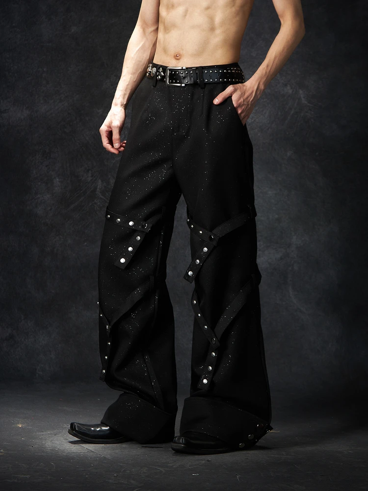 Special-Interest Design Starry Detachable Rivet Metal Ribbon Micro-Pull Casual Pants Trousers