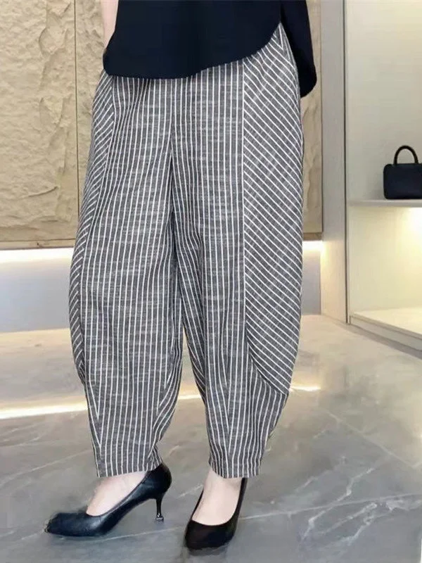 

Летние женские повседневные свободные брюки в полоску с эластичным поясом, укороченные, модель «Харлан», тонкие, стройнящие, легкие брюки «Харлан»