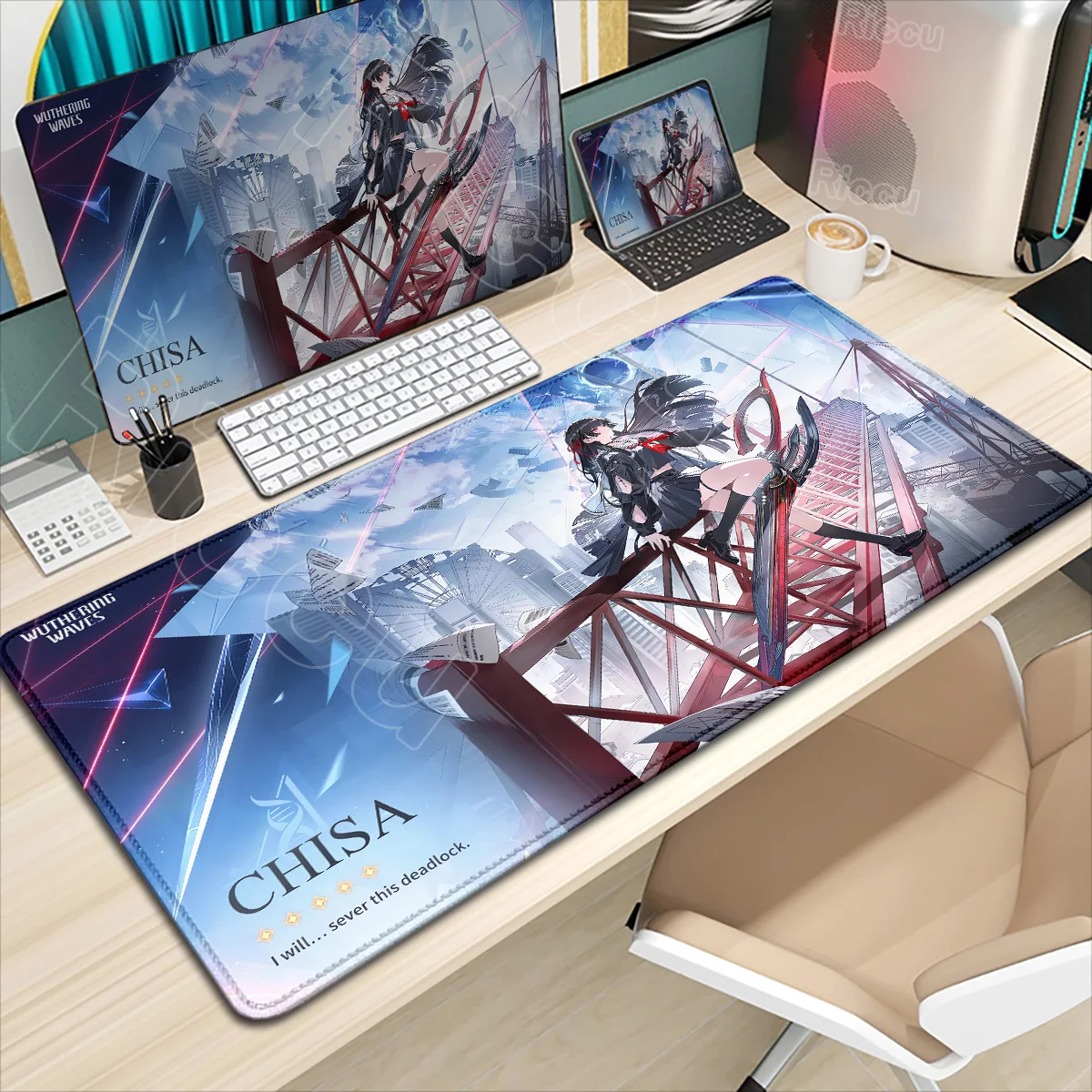 New Role Kawaii Chisa Mousepad Gaming Wuthering Waves Cute Anime Girl Mouse Pad 900x400mm Computer Non-slip Rubber Keyboard Mats