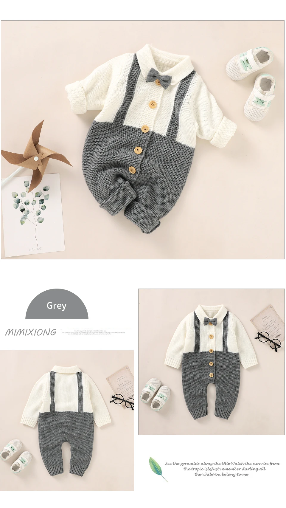 Baby Jungen Strampler Mode Herbst Winter Neugeborene Säuglinge Gentleman-Stil Overalls 0-18m Einteiliger Langarm-Strickanzug für Kleinkinder – Detail 9