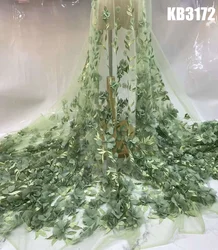 2024 New 3D Flower Embroidery Lace African White Flower Fabric Lace Nigerian Sequins Tulle Lace For Wedding Party Dress KB2932