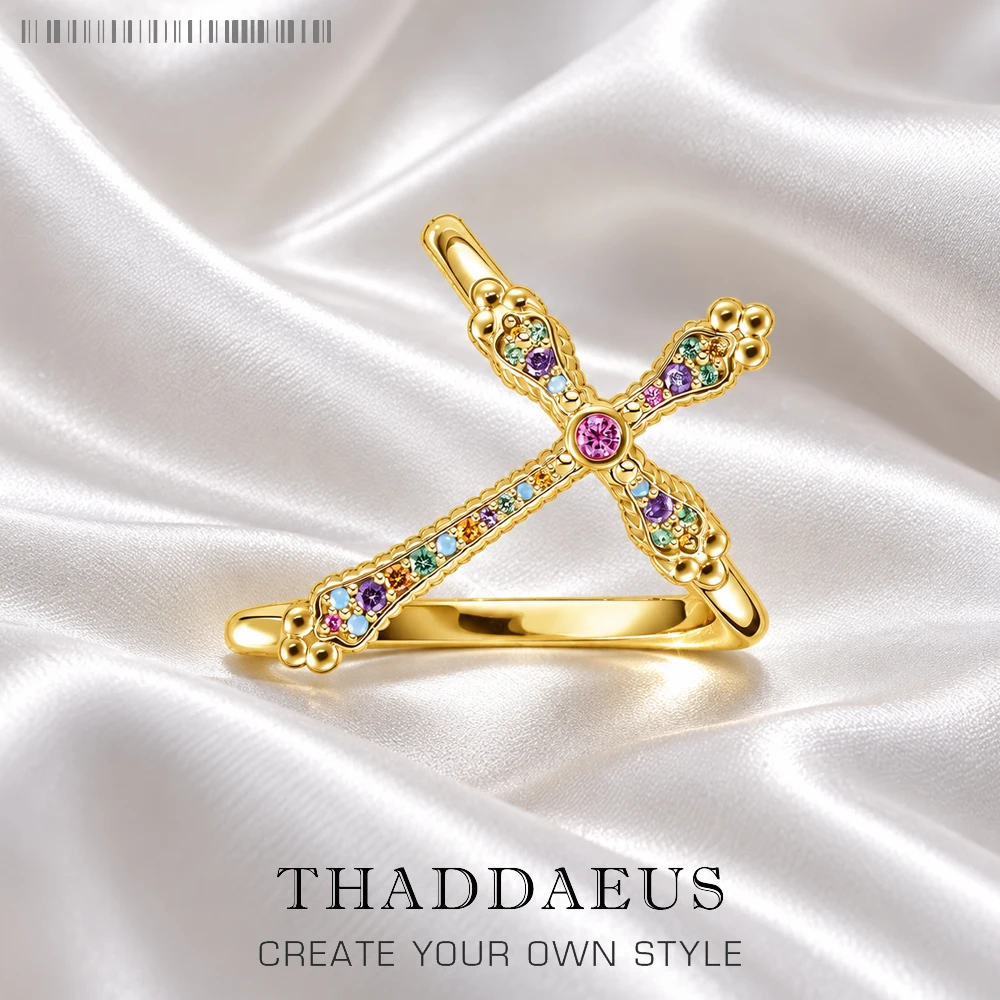 Ring Bunte Lizenz Kreuz Gold Marke New Victorian Vintage Geschenk Feine Jewerly Für Frauen In 925 Sterling Silber