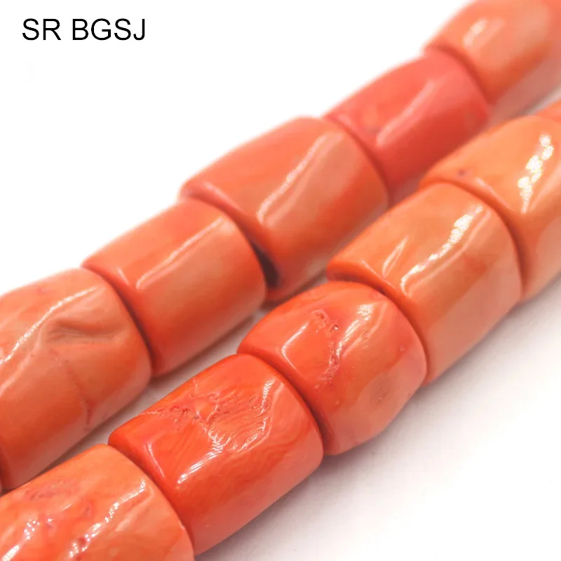 16-20mm Orange Column Drum Fashion Jewelry Design Real Genuine Natural Coral Beads Strand 15\