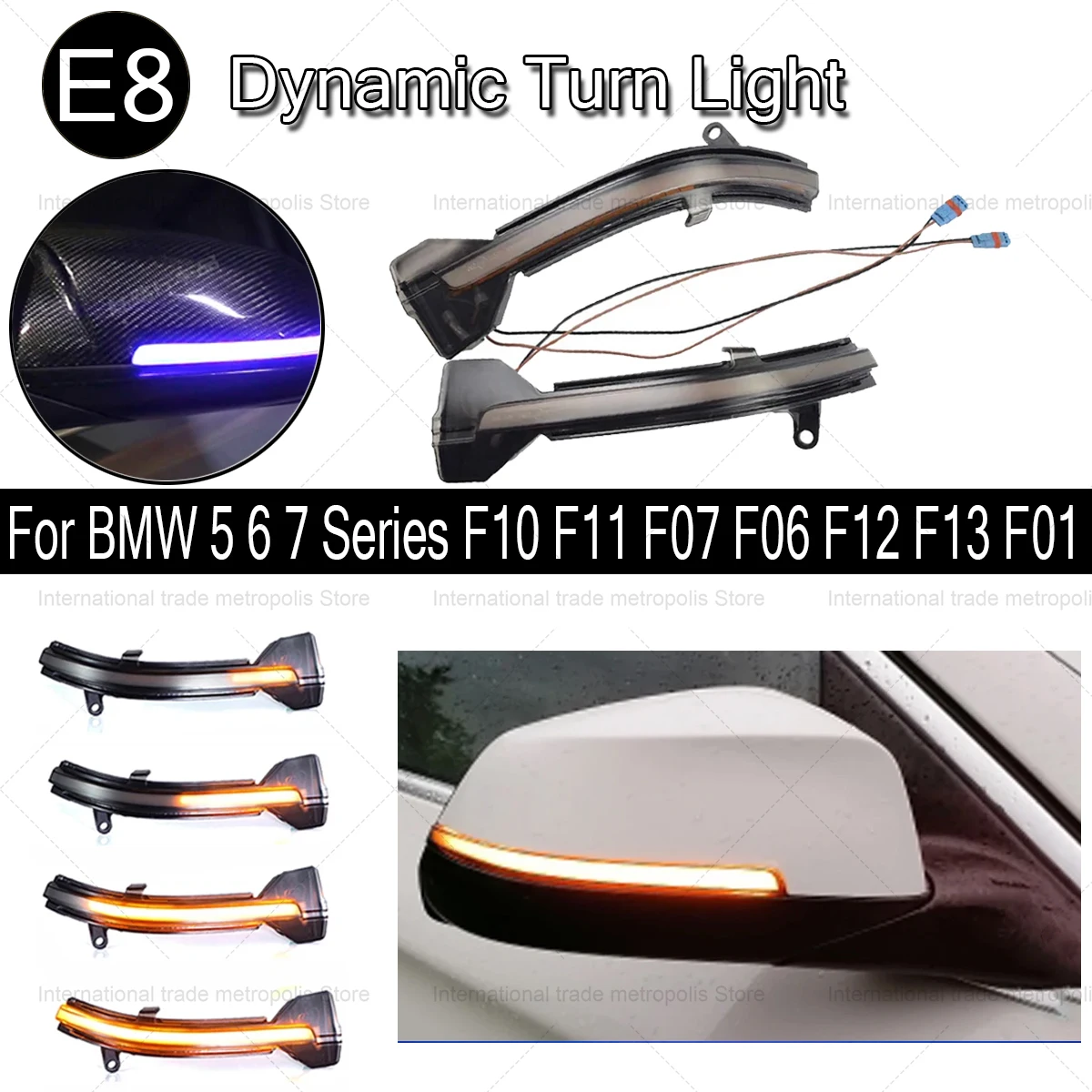 For BMW 5 6 7 Series F10 F11 F07 F06 F12 F13 F01 Dynamic Turn Signal LED Rearview Mirror Indicator Blinker Sequential Light