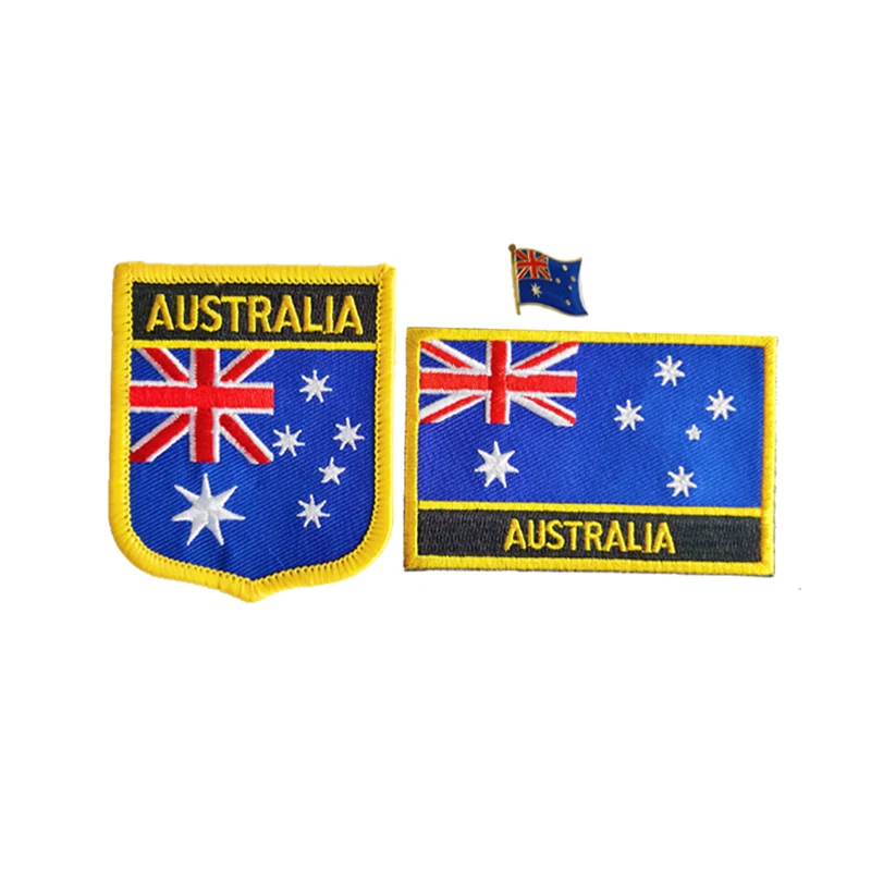 Australia National Flag Embroidery Patches Badge Shield And Square Shape Pin One Set On The Cloth Armband   Backpack  Decoration