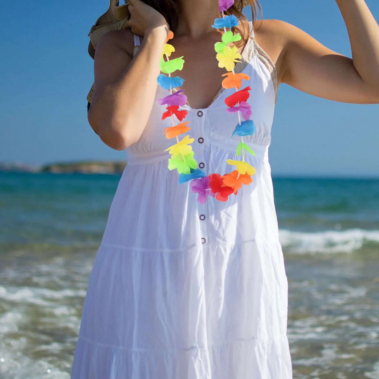 

10Pcs Sunflower Wreath Floral Garland Necklace Realistic Colorful Blooming Neck Pendant Holiday Wedding Beach Party Decoration