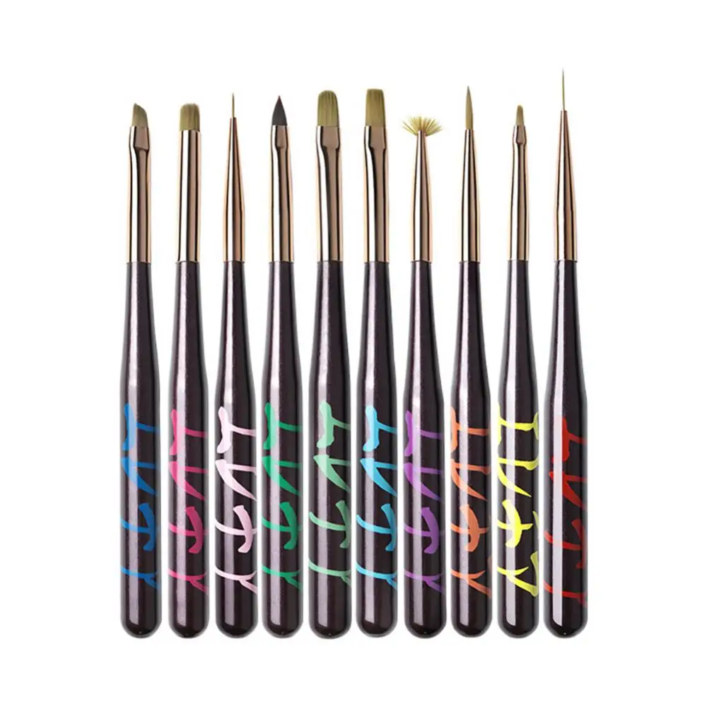 Pincel Kolinsky para uñas, pincel de pelo de visón para fototerapia, polvo acrílico, pluma de dibujo, herramienta de manicura, juego de 10 unids/set