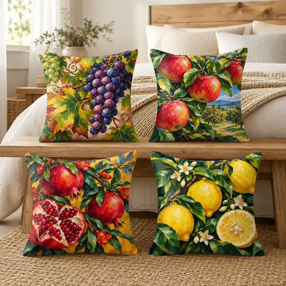 Fruit Orchard Lemon Apple Pomegranate Grape Cushion Cover Soft Short Pillow Cases Hidden Zipper Cutecore Sofa Bedroom Home Decor