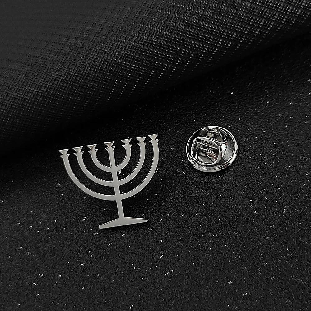 Spilla da uomo menorah ebraica spilla da bavero in acciaio inossidabile abito camicia decorazione accessori regalo per testimoni dello sposo di nozze