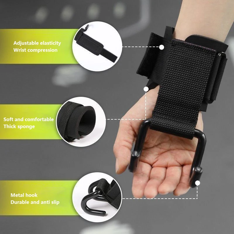 Adjustable Strong Steel Hook Grips Straps Weight Lifting Strength Training Gym Fitness Black Wrist Support Lift Straps