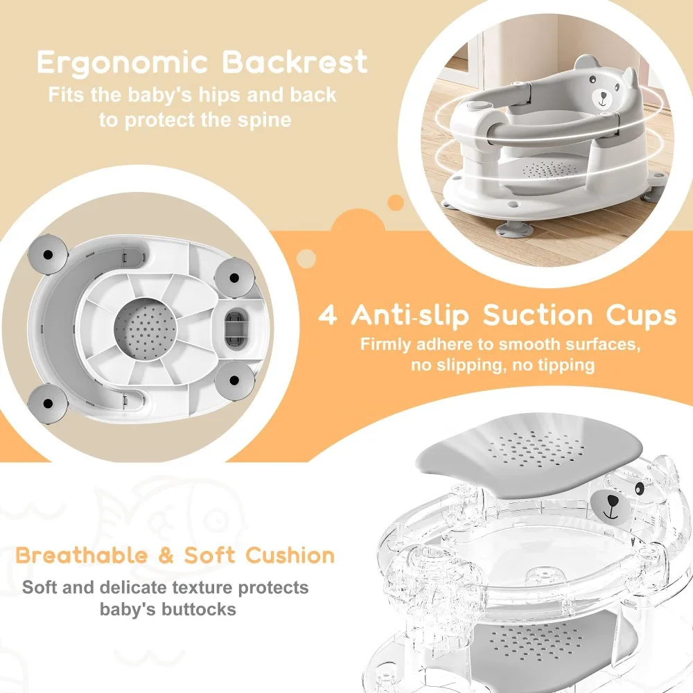 

Non-Slip Baby Bath Seat Soft Cushion Babies Sitting Up Infant Bath Tub Chair Compact with 4 Suction Cups Toddler Bathtub Seat