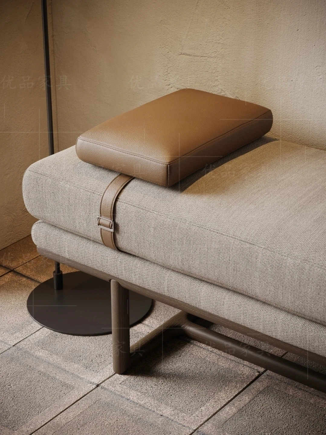 

Medieval fabric bench ash wood light luxury bedroom bedside stool