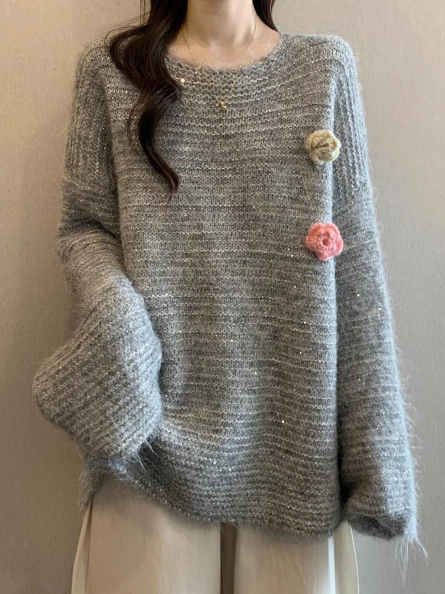 

Мягкий вязаный свитер с длинными рукавами для женщин, осенне-зимний, больших размеров, скрывающий живот, миди-длина, свободный крой, для повседневной носки