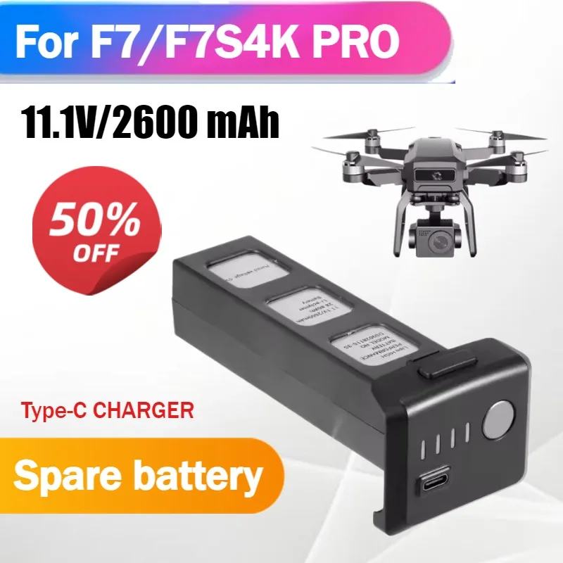 11.1V 2600mAh Lithium Battery with Power Display Function for F7F7S 4K PRO Drone Replacement Battery