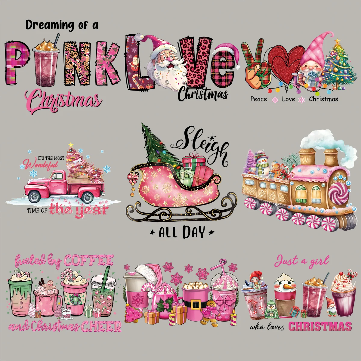 Pink Christmas Heat-Adhesive Clothing Badges Patches Diy Accessory Thermal Transfer Arts Crafts Ironing Washable Clothes Sticker