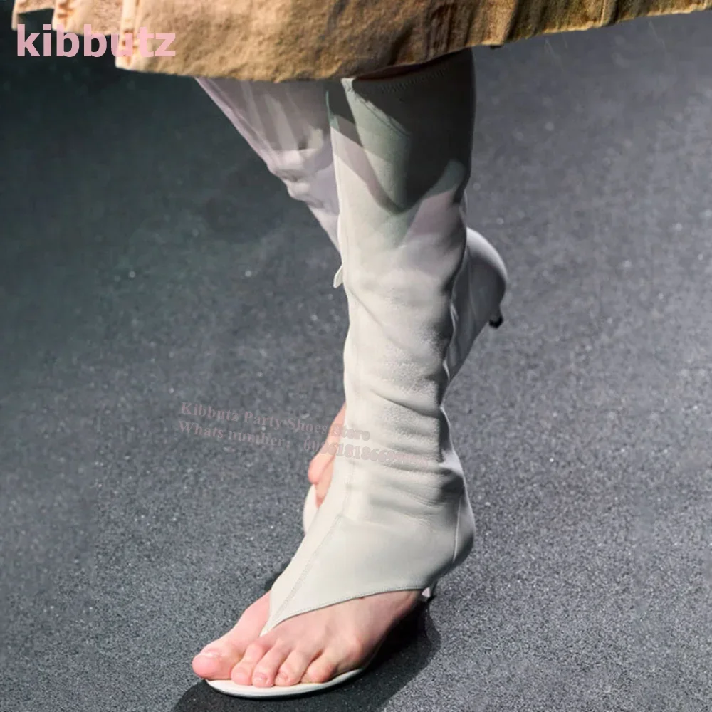 Clip Fish Mouth Teeth Sandals Boots Mid Thin Heel Luxury Leather Elastic Solid Side Zipper Runway Show Fashion Sexy Women Shoes - Image 4