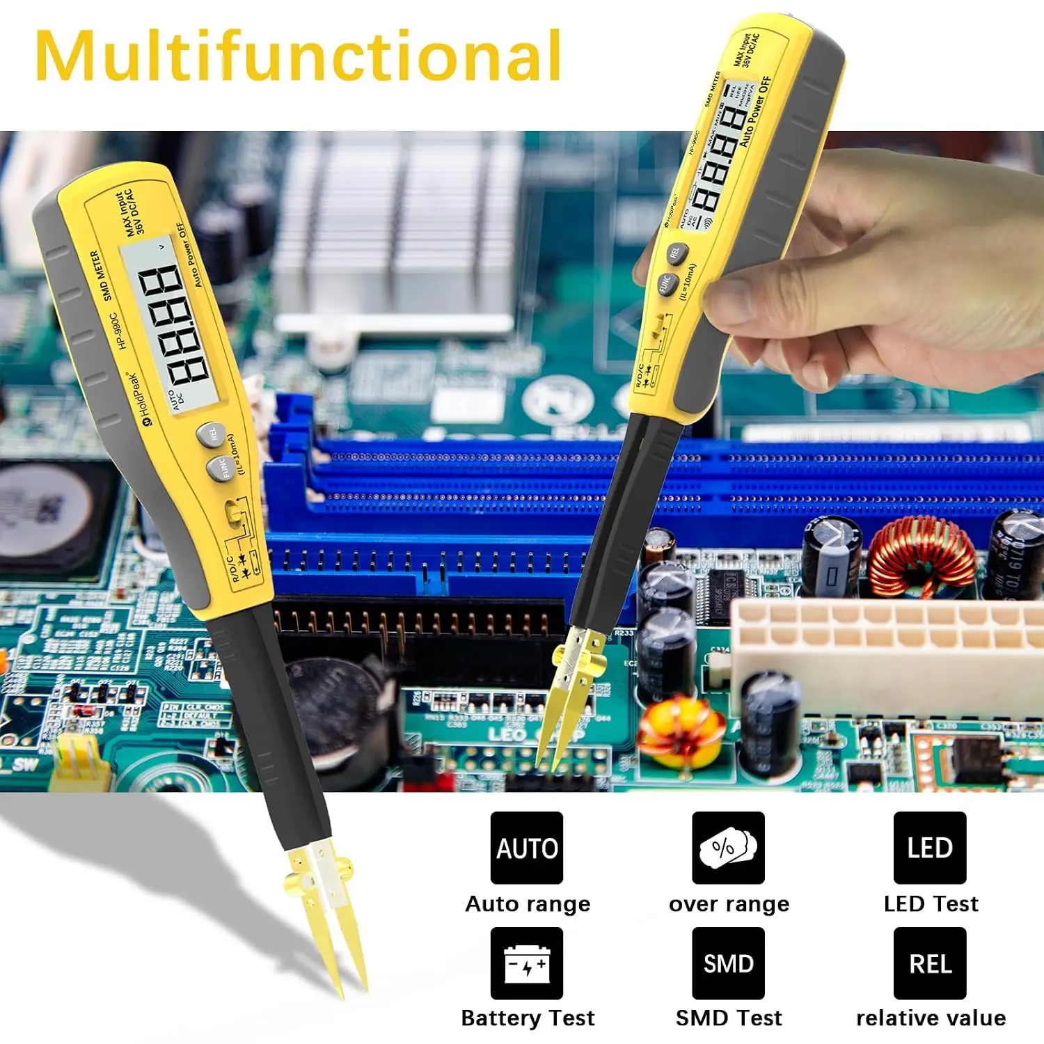 Digital Smart SMD Tester 6000 Counts DMM Handheld Resistance Capacitance Tester,Digital Multimeter Auto Scan with Spare Test Pin