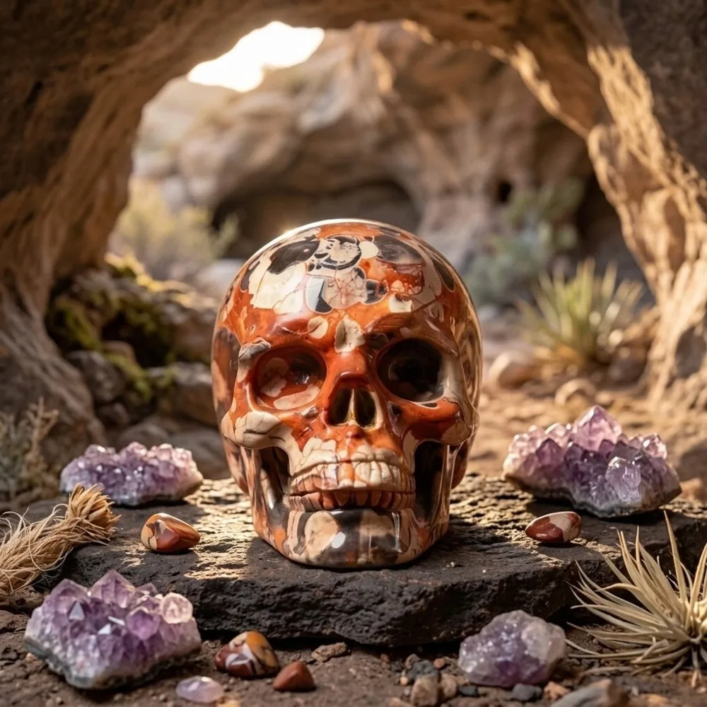 Natural Crystal Skull Money Agate Carving, Healing Energy Mineral Decor, Exquisite Spiritual Gift for Collection