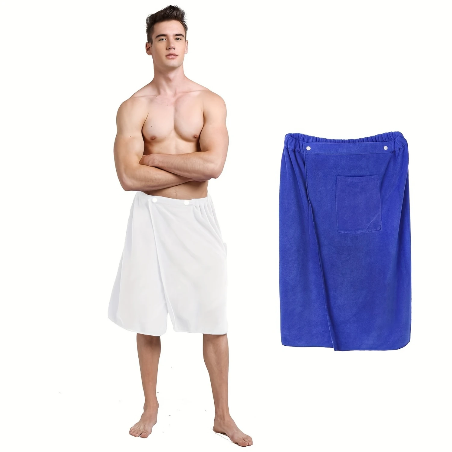 Modern Style Men's Microfiber Bath Towel Wrap with Snaps - Super Absorbent, Non-Fading, Elastic Band & Pocket, TV Series Theme -