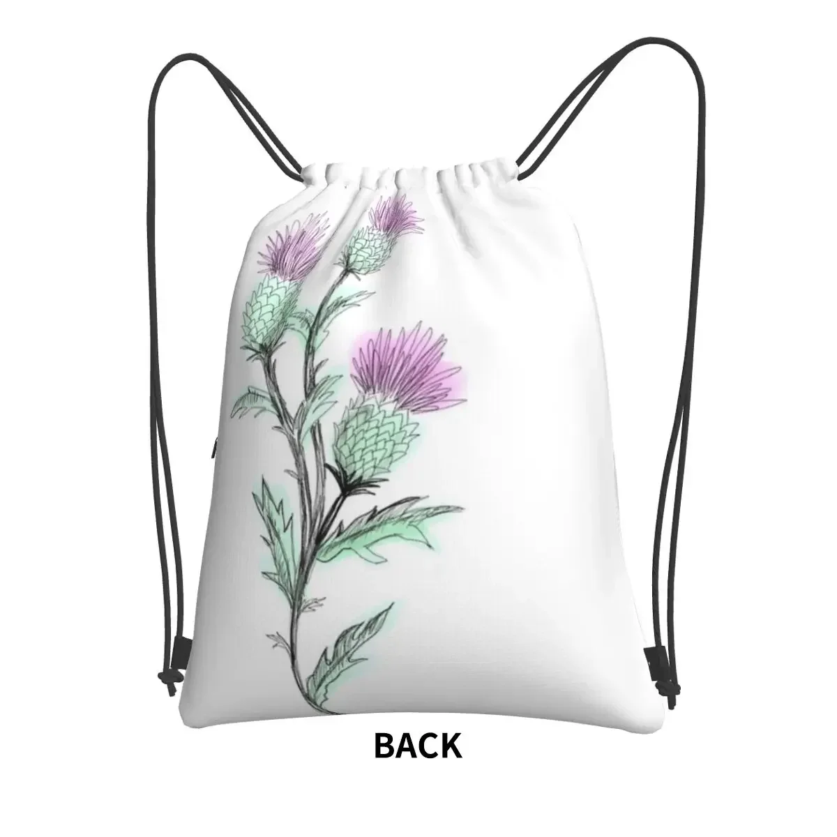 Watercolor Thistle Portable Backpacks Drawstring Bag Casual Drawstring Bundle Pocket Storage Bags For School Students