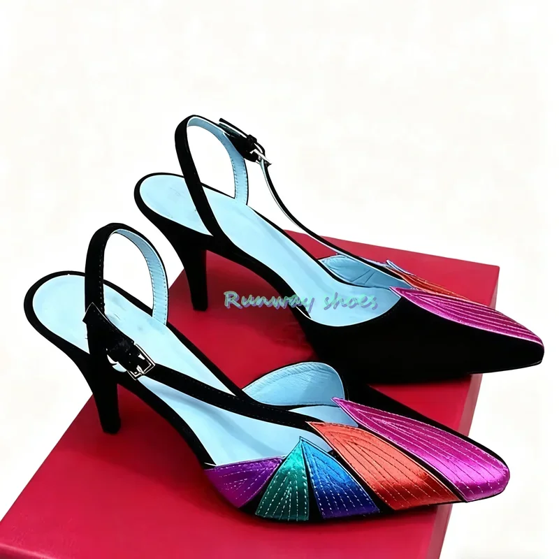 

Красочные парусиновые сандалии с острым носком, женские туфли на низком каблуке с открытым носком, банкетная обувь, новые летние стили, женские роскошные туфли на высоком каблуке