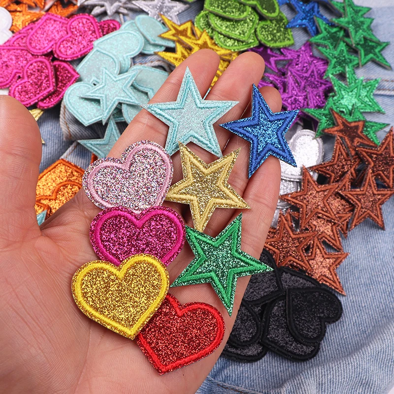 Parches termoadhesivos purpurina corazón y estrella para ropa - imagen 2