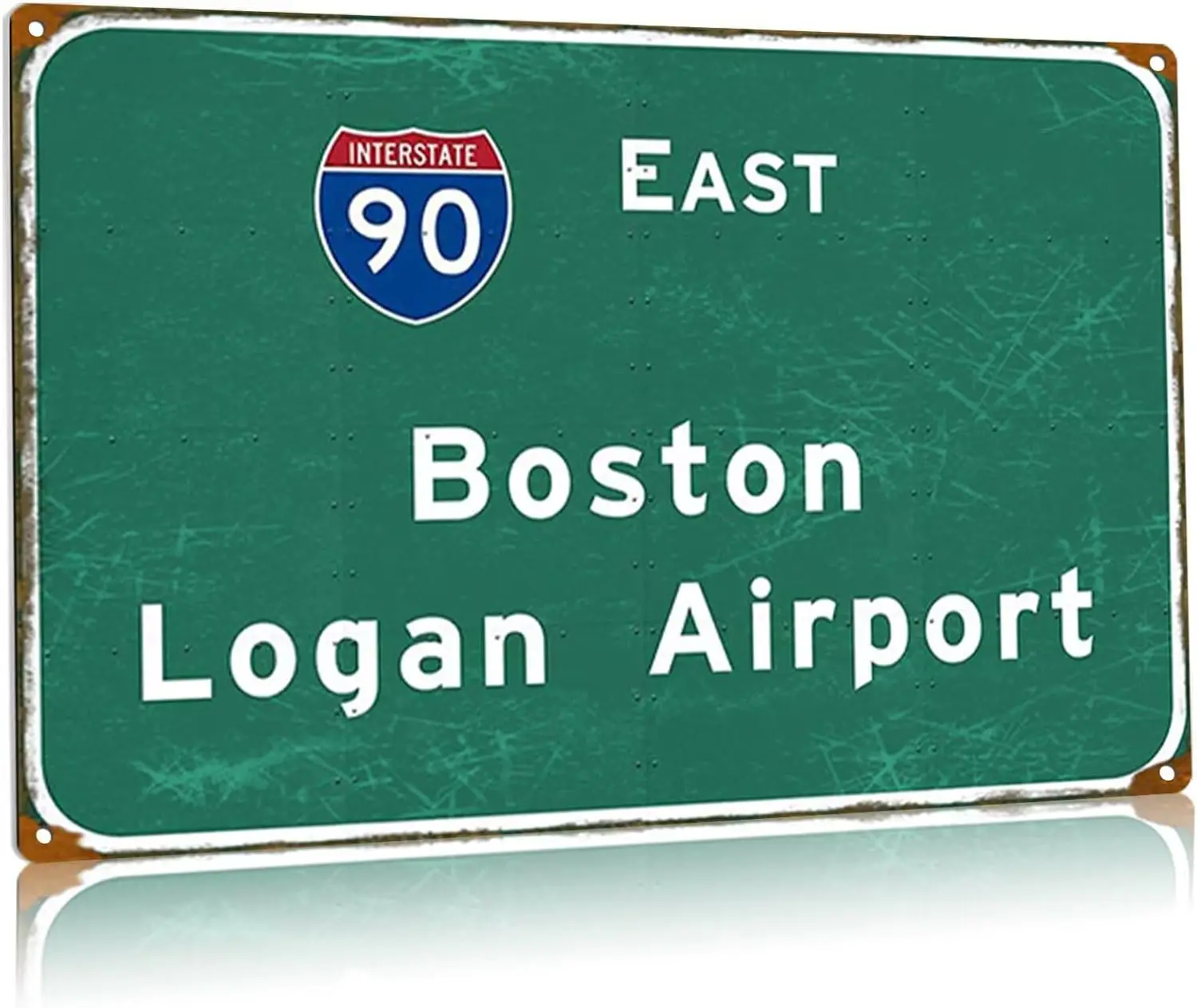 Vintage Metal Tin Sign East Boston Logan Airport Interstate 90 Road Signs Bar Garage Club Cafe Wall Decor Dining Room Bedroom Ir
