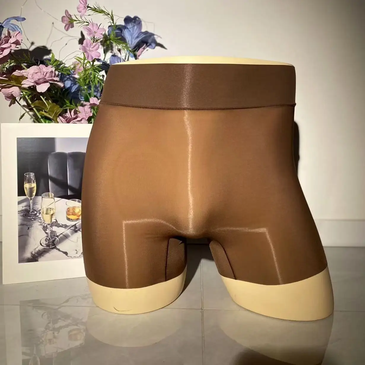 Men Glossy Sexy Ice Silk Underwears High Waist Elastic Smooth Boxer Shorts Panties Silky Oil Sheen Plus Size Lingeries Bottoms