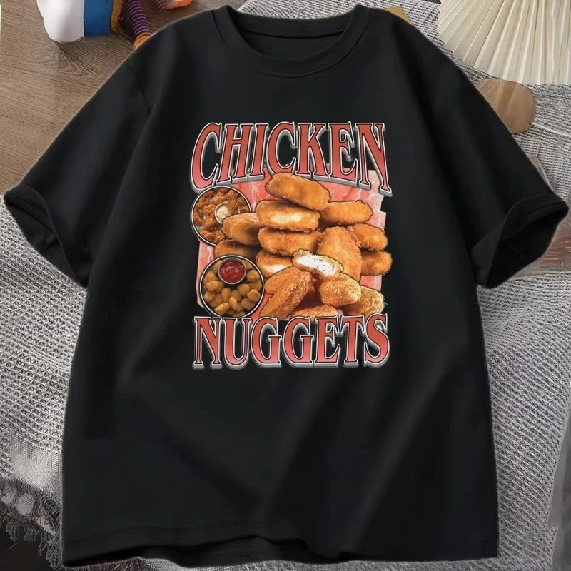 Chicken Nuggets Rap Vintage Graphic T-Shirt Women Funny Retro Food Lover Tee Aesthetic Trendy Y2K Streetwear T Shirt Oversized