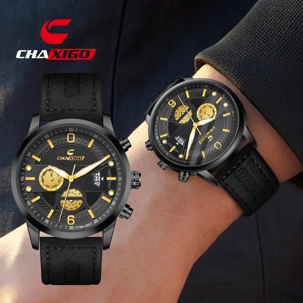 

CHAXIGO Men's Fashionable Leather Strap Watch, Ultra-thin Design, Luminous Hands, 3ATM Water Resistance
