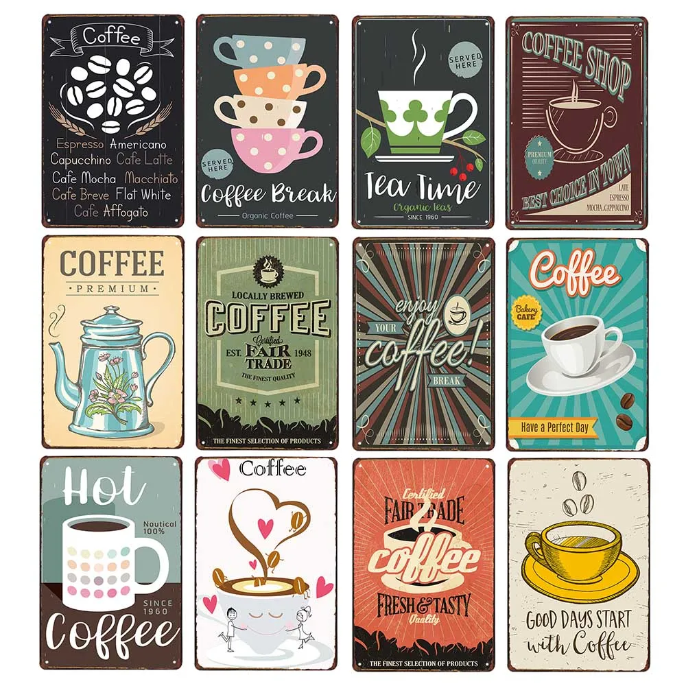 Coffee Metal Wall Art Poster Iron Painting Signs Vintage Decoration  Cafe Bar Pub Club Plaque Home Decor Plates 20x30cm