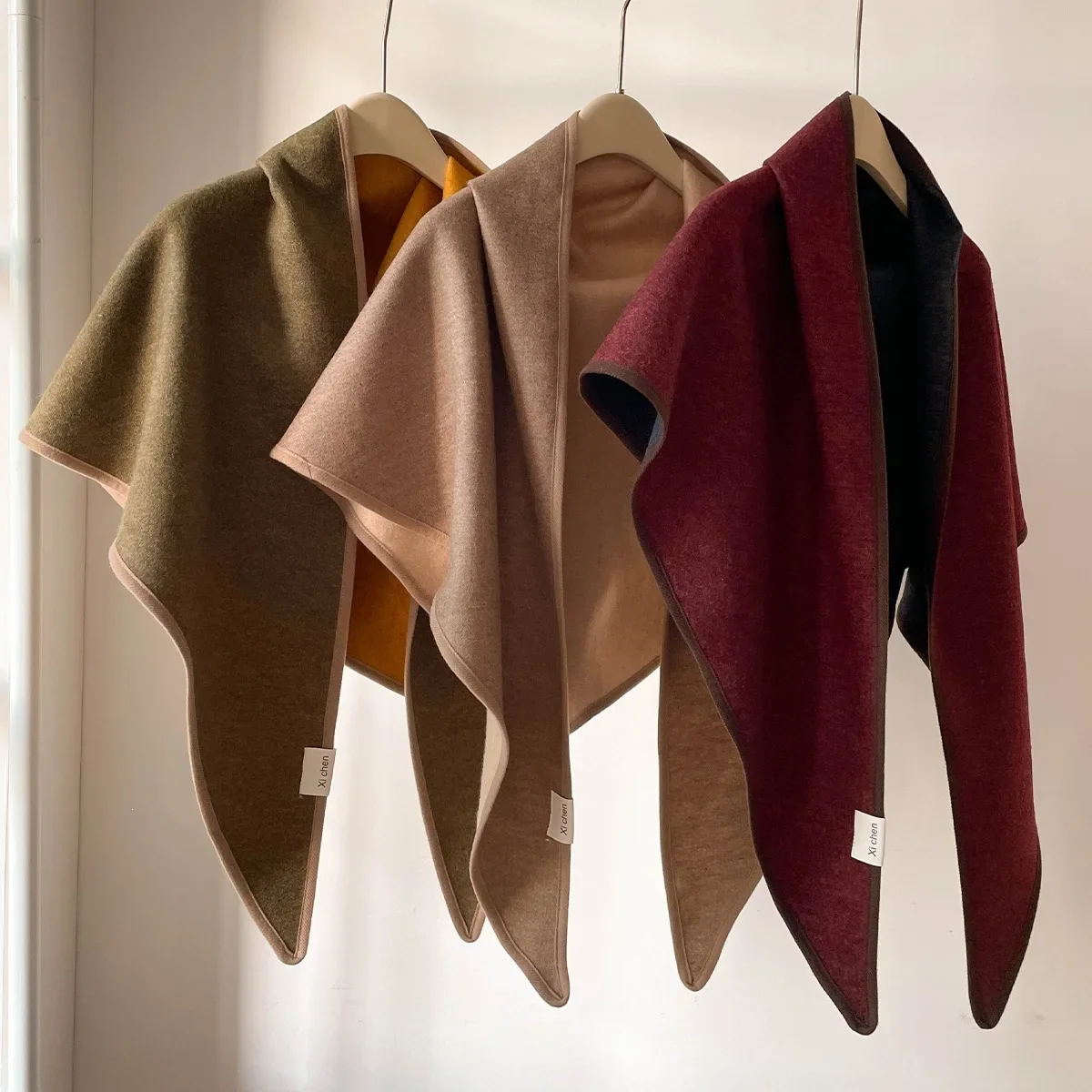 New Faux Cashmere Reversible Triangle Scarf Women Winter Warm Thick Long Wrap Shawl Korean Style Gift Elegant Daily Fashion Chic