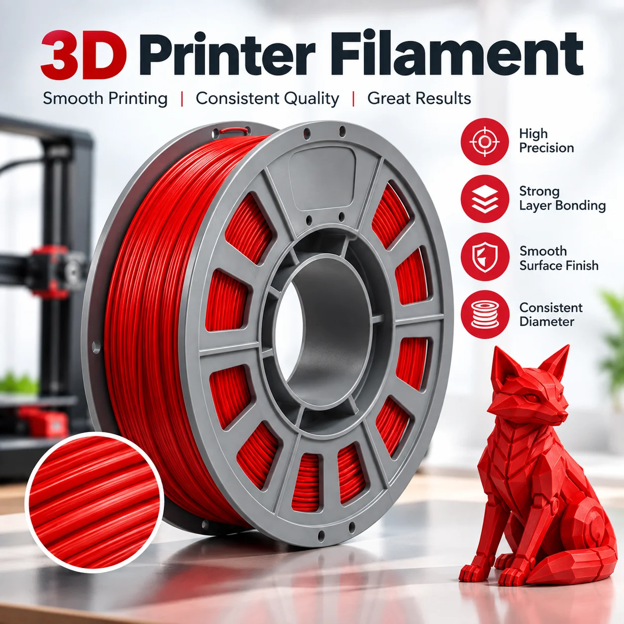 300g Red PETG Filament 1.75mm, High Toughness & Durable 3D Printer Filament, Tangle-Free Smooth Extrusion Compact Spool for Functional Parts and DIY Models