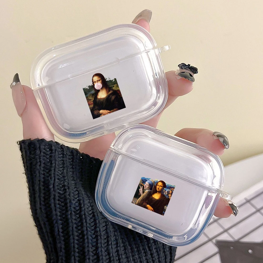 Earphone Case For Airpods 4 3 2 1 Pro3 Pro2 With Keychain David Mona Lisa For Airpods 4 Charging Clear Cover