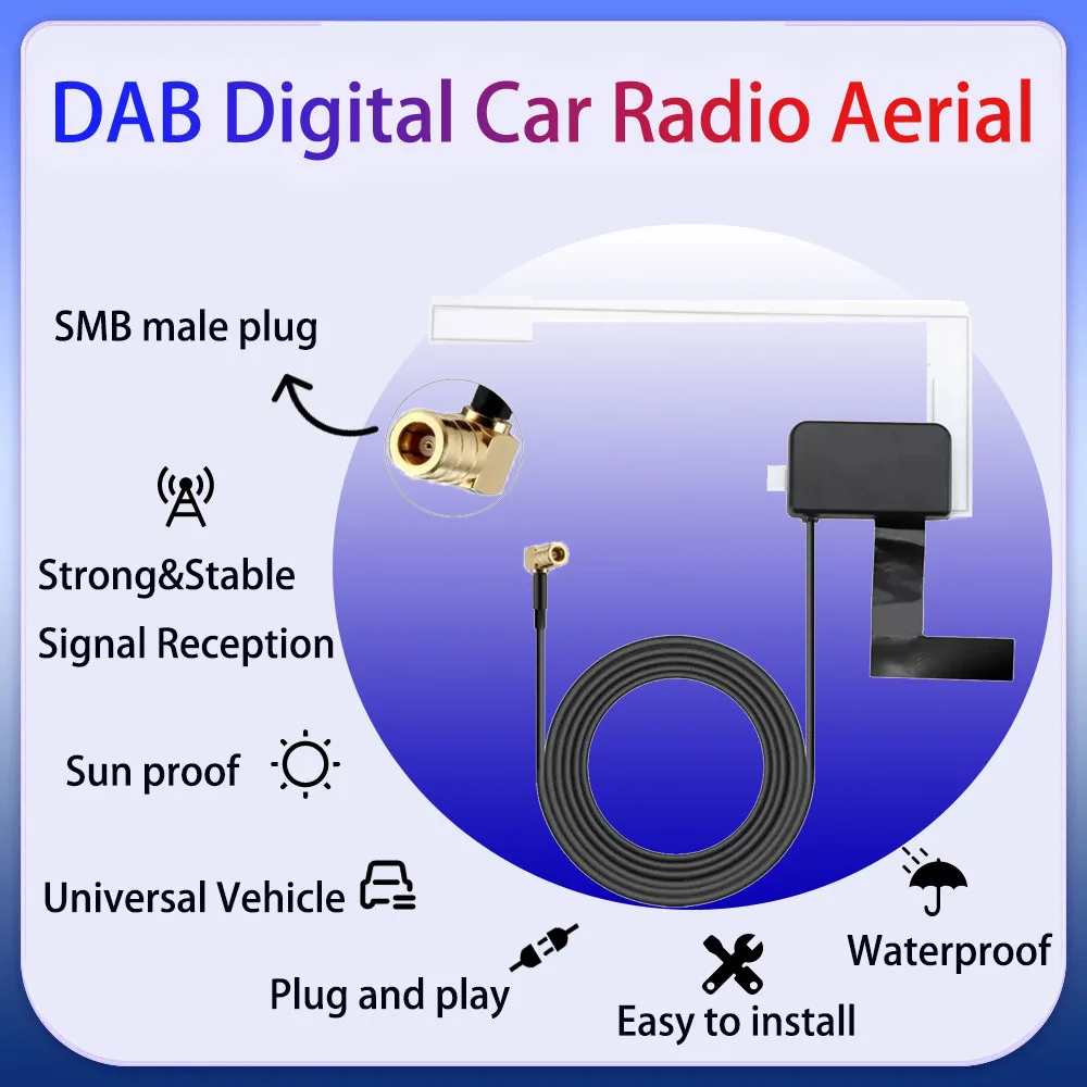 

For Android Screen Navigation Car Multimedia Universal DAB Digital Antenna Aerial SMB Window Glass Mount Built Signal Booster