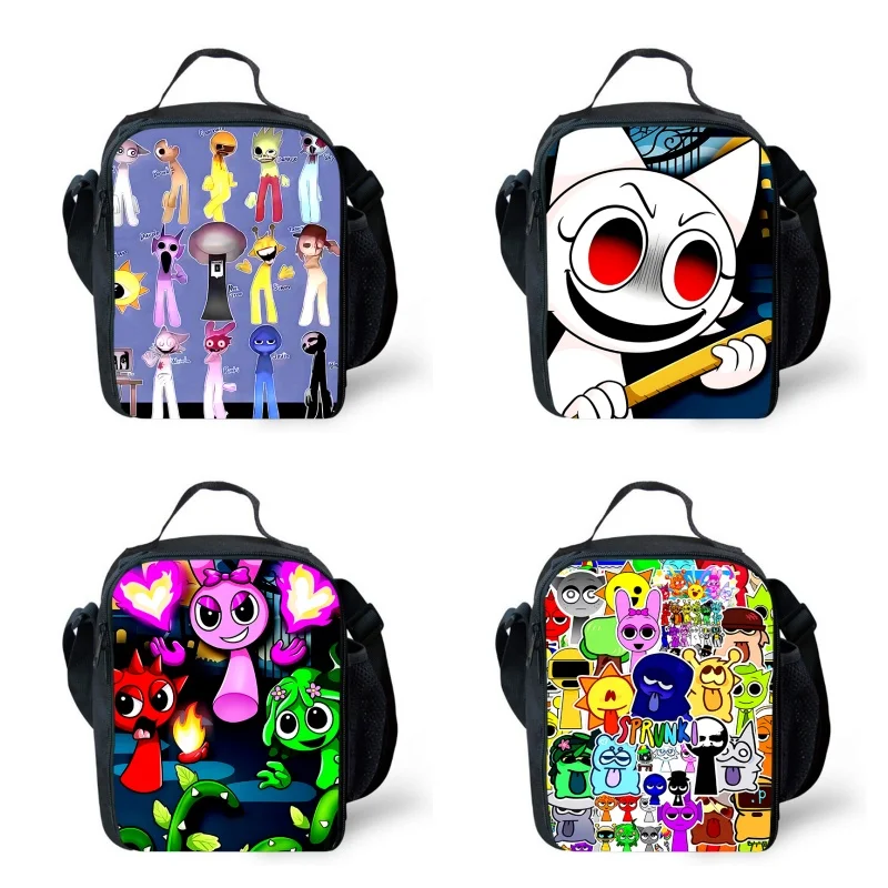 Sprunki Lunch bags for Child,Cartoon School Picnic Bags for Girls Boys,Large Kids Cooler Bags for 4-10 years