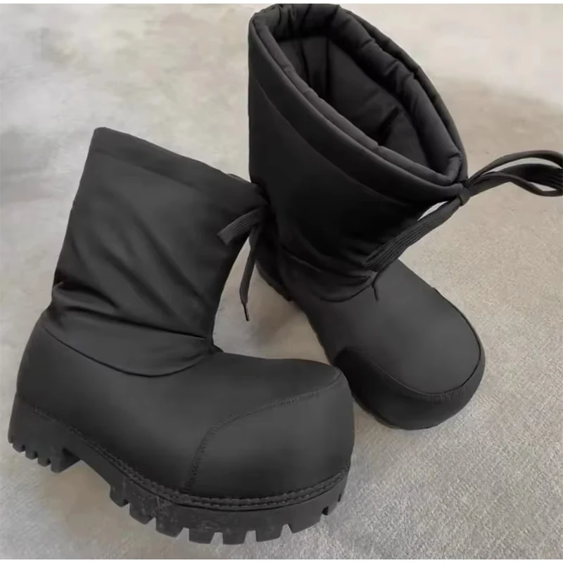 Fashion High Heels Snow Boots Women Thick Bottom Big Head Design Calf Boots Waterproof Platform Ankle Boot Ladies Shoes Winter
