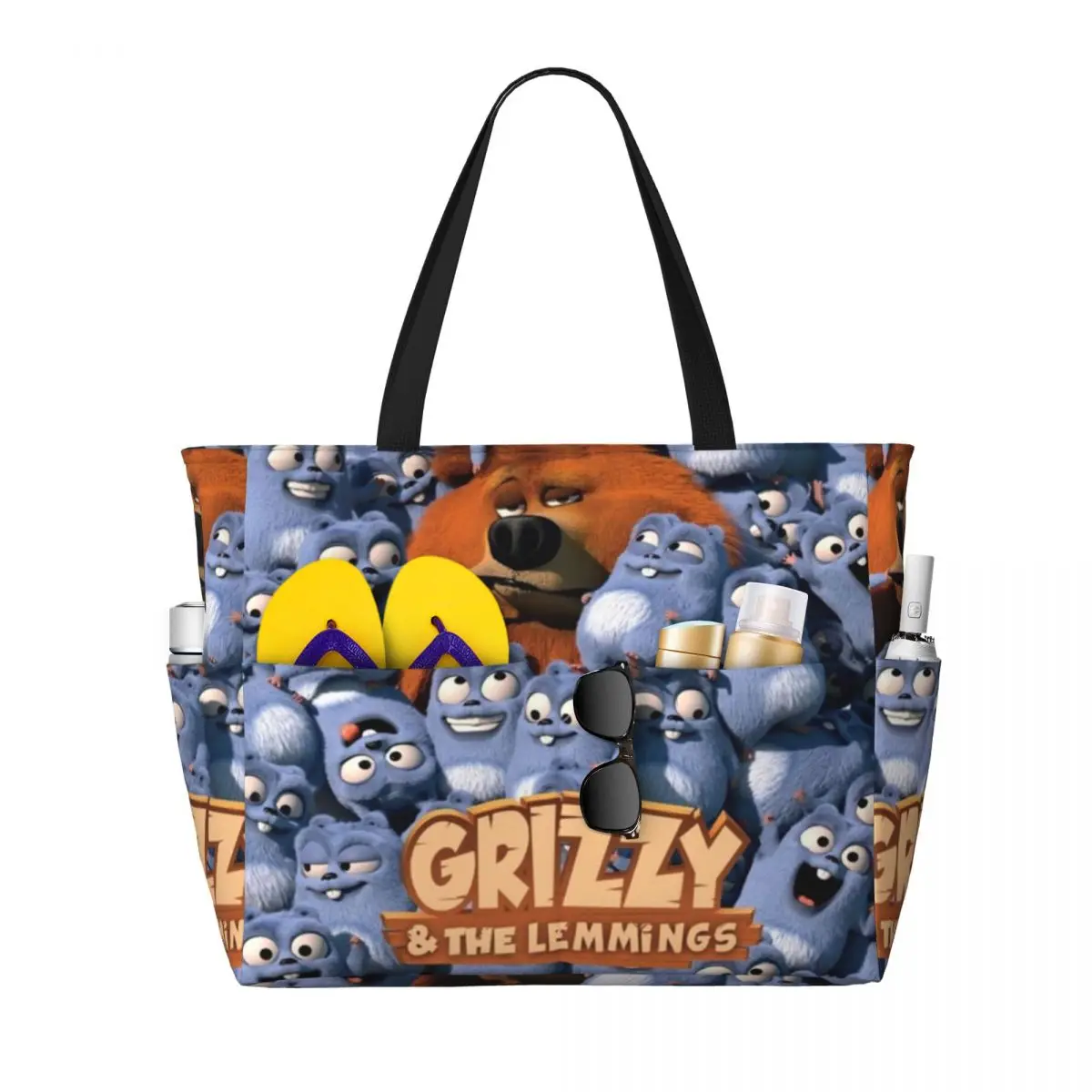 

Funny Grizzy And The Lemmings Cartoon Characters Beach Tote Bag Gym Yoga Duffle Large Tote Bag Women Travel Bag Fitness bag