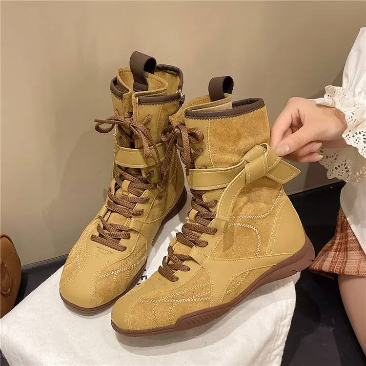 

Retro Ankle Boots for Women's Fashion Designer Casual Knight Boots for Womans Luxury Brand Flat Bottom Sneakers Botas Para Mujer