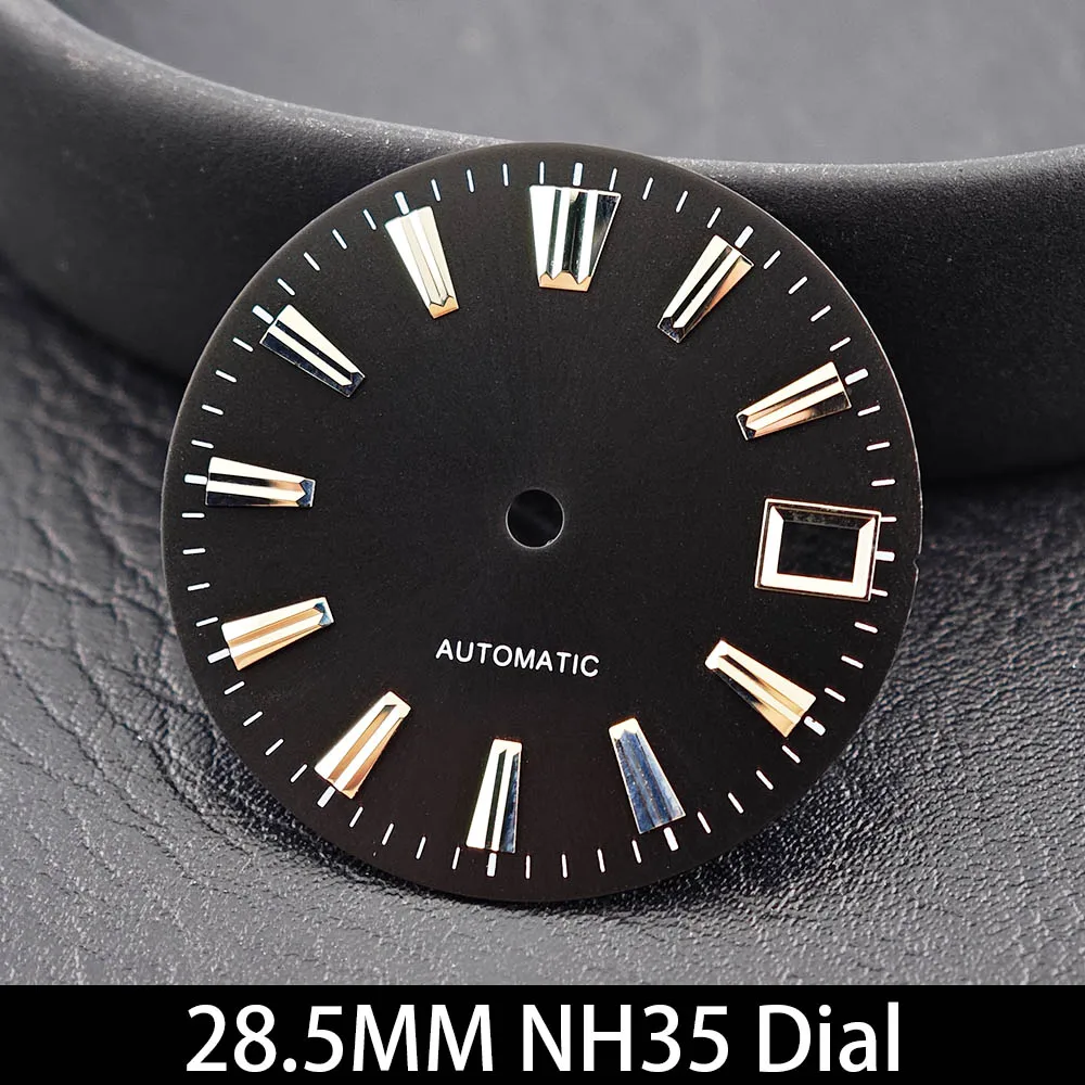 28.5mm Black Single Calendar Watch Dial, Silver Index Markers, Fit NH35 NH36 Movement, Custom Logo Available Watch Mod Replaceme