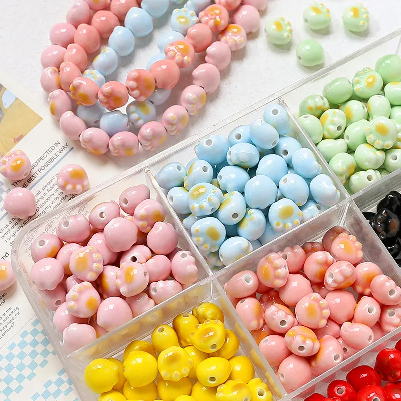 6pcs Ins Cute Dizzy Dye Cat Claw Straight Hole Ceramic Beads Diy Bracelet Necklace Ear Jewelry Beaded Accessories Material