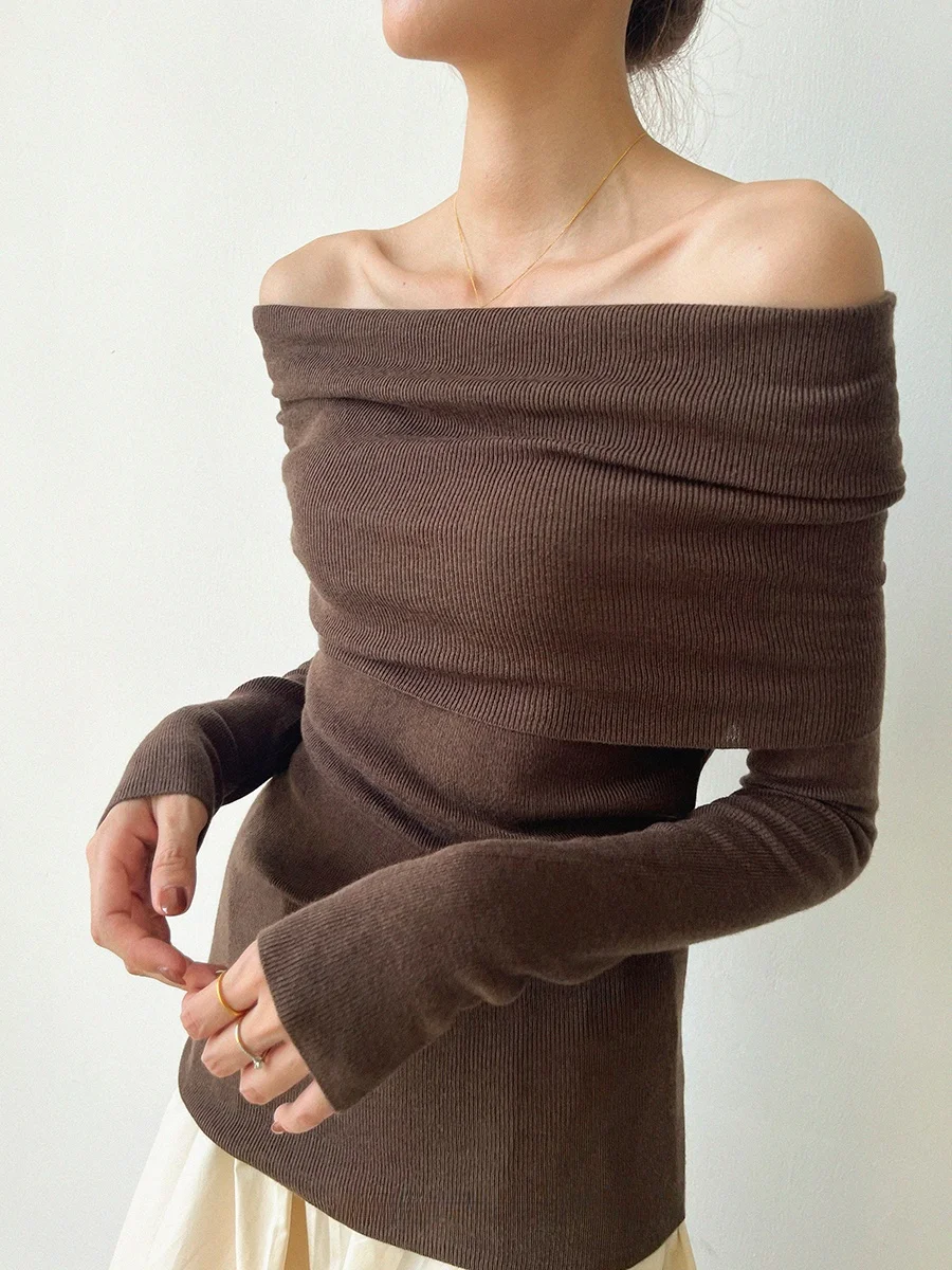 

JANE Women's Sexy One-oulder Knitted Sweater Slim Fit Casual Sle Long Sve Soft Fabric Comfortable Commute Faion