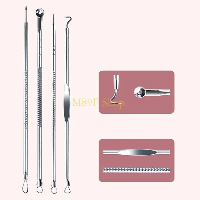 M89F 4PCS roestvrij staal Acne verwijdering Naalden Puistel Blackhead Remover Tools Face Skin Care Tools