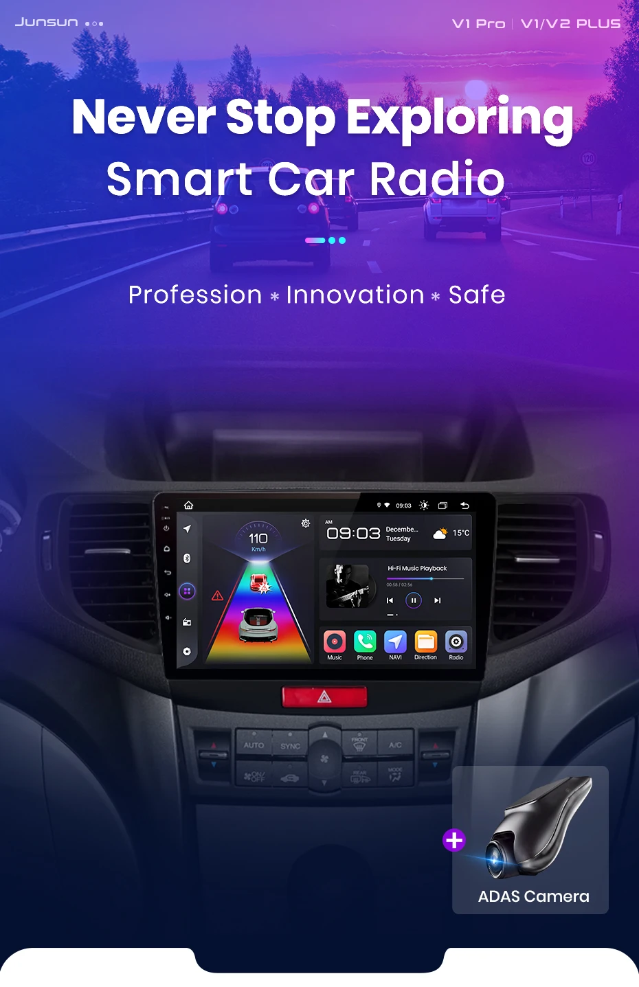 Junsun Kabelloses Carplay Android Auto Autoradio für Honda Accord 8 2008-2012 GPS Intelligente Systeme Stereo Multimedia Autoradio – Detail 2
