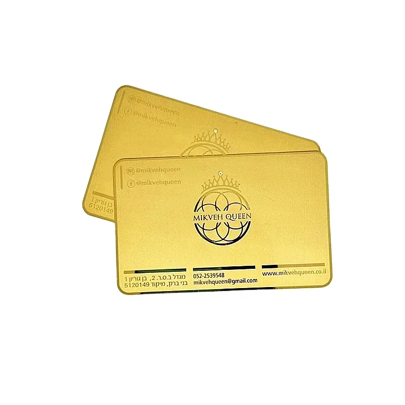 

High-End Luxury Mirror Gold Metal Business Card Diamond-Adorned and Silk Screen Printed